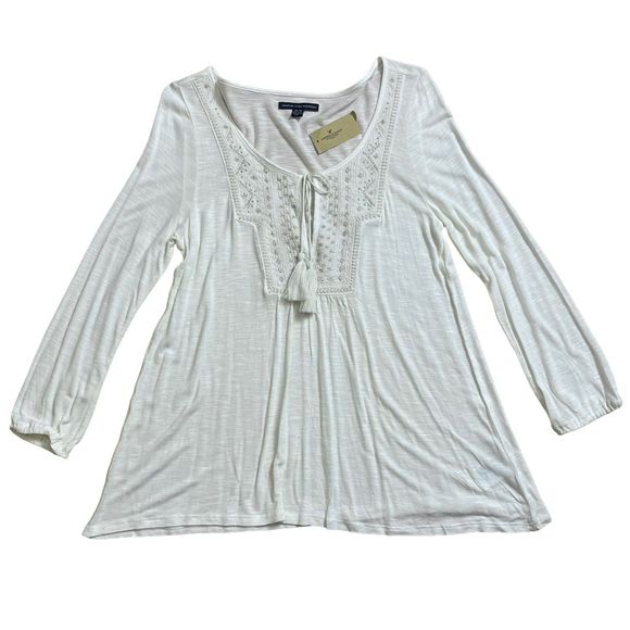 American Eagle NWT Embroidered Long-Sleeve Tunic Women's Cream XS Tasseled Boho - Picture 4 of 6
